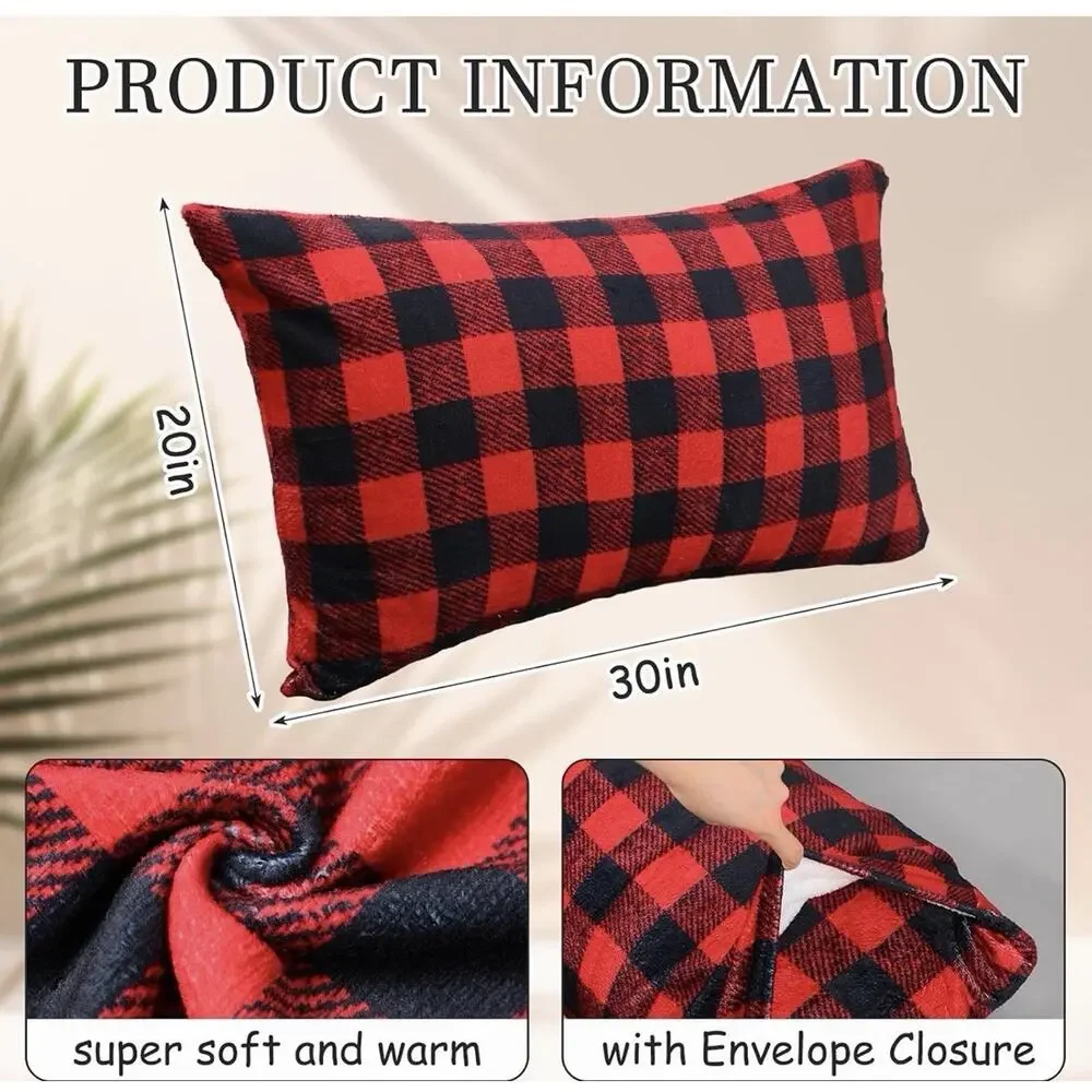 Tranqun Checkered Pillow Cases Queen Size Set of 2 Flannel Red